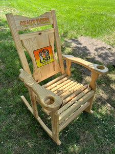 Custom carved geaux Tigers rocking chair