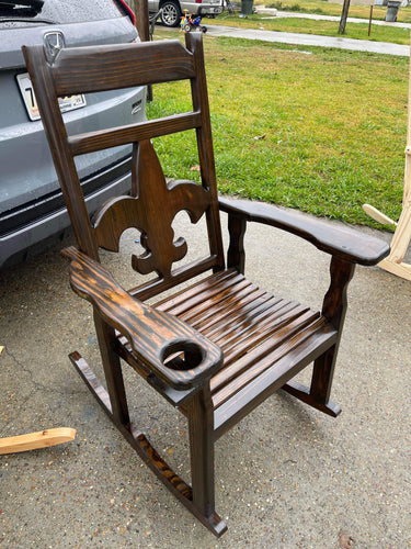 Fleur de lis mahogany glass sealed rocking chair goat