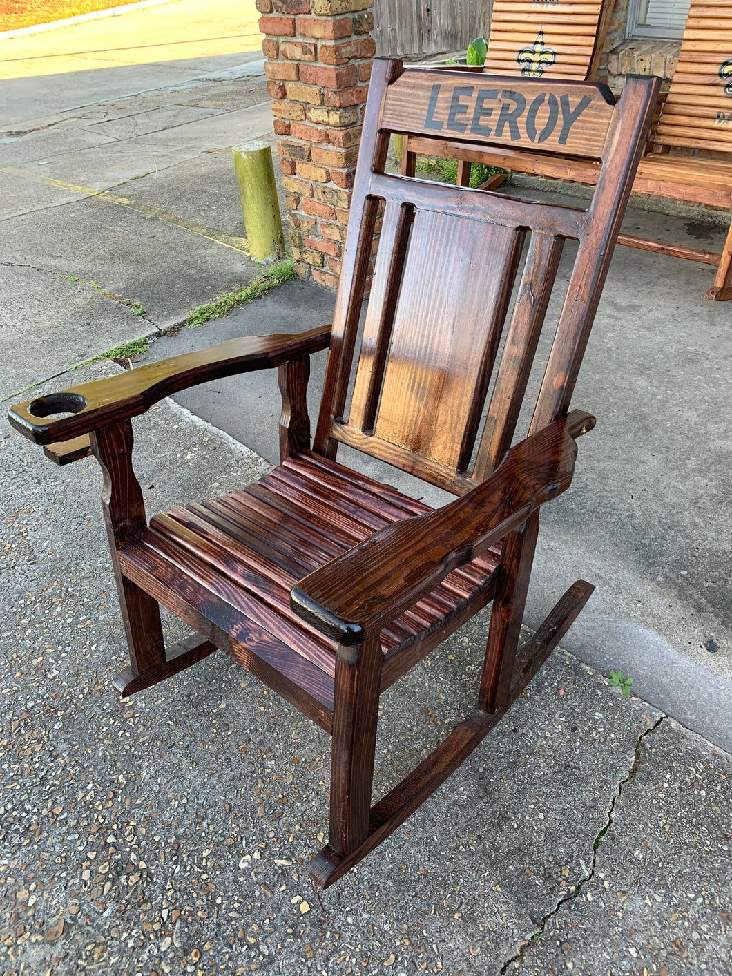 1 custom name mahogany stained rocker